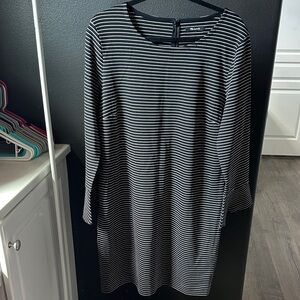 Madewell Black and White Striped Long Sleeve Dress